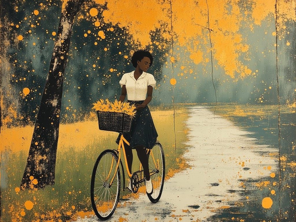 1940s Black Woman Cycling Through Park
