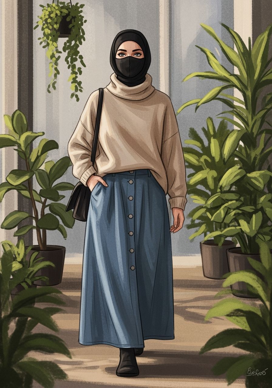 Happy Woman in Hijab Walking Through City