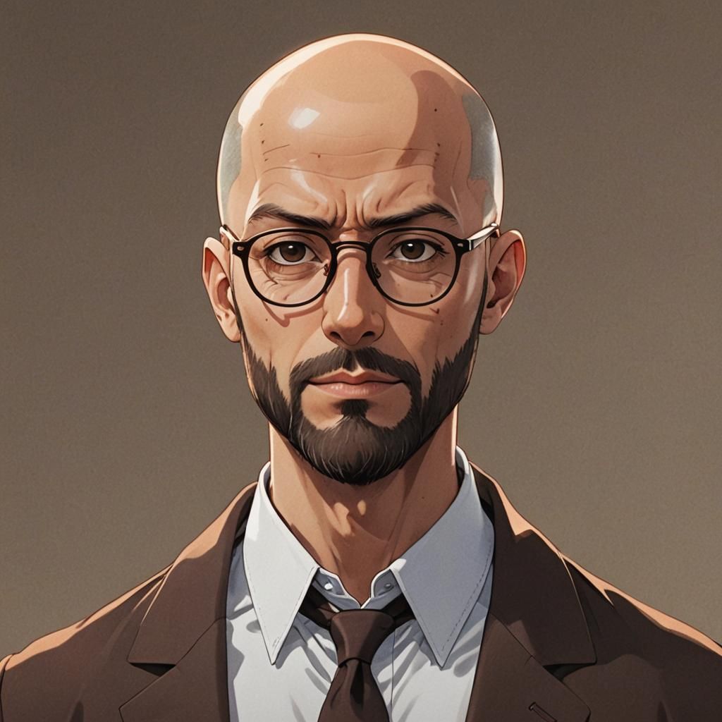 Anime Style Portrait of a Bearded Man with Glasses