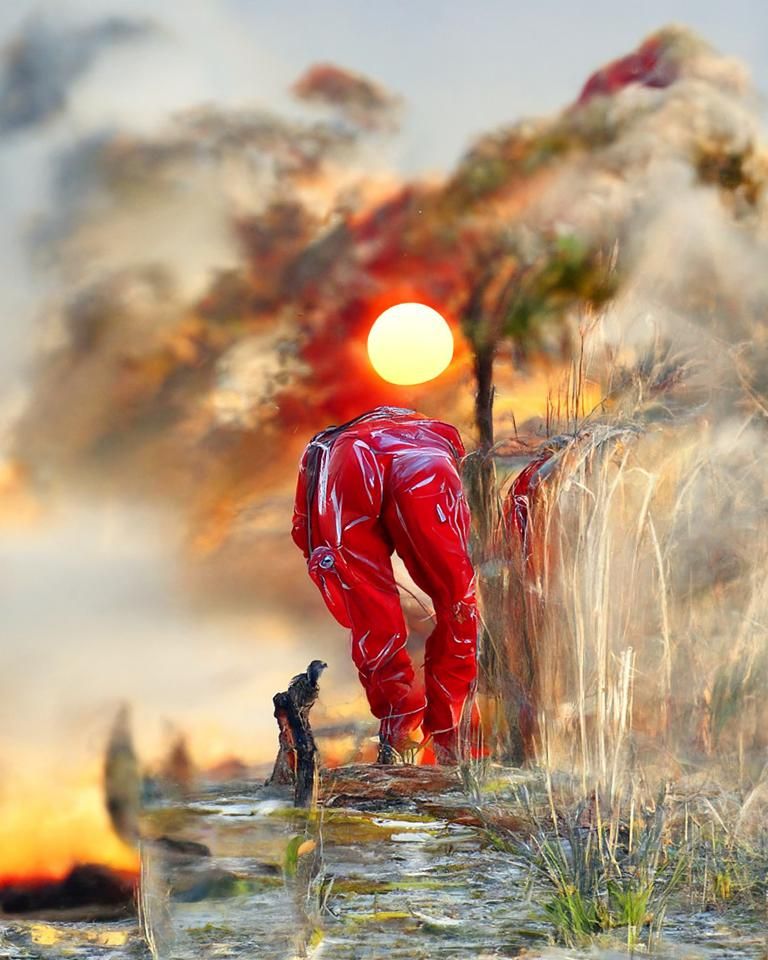 Man in Red Jumpsuit: Hyperrealistic Storybook Illustration