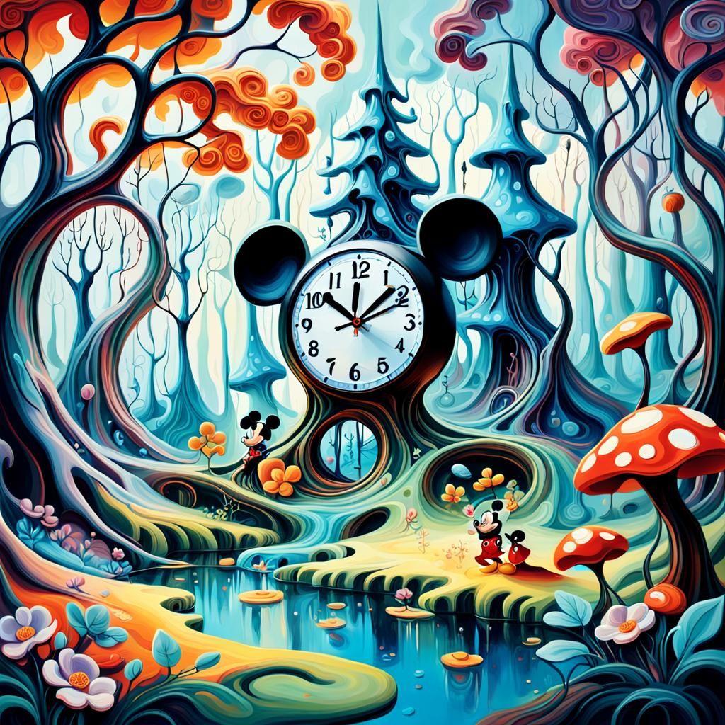 Mickey Mouse in a Surrealist Disney Landscape