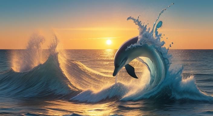 Girl on Beach with Dolphin in Splash Art Style