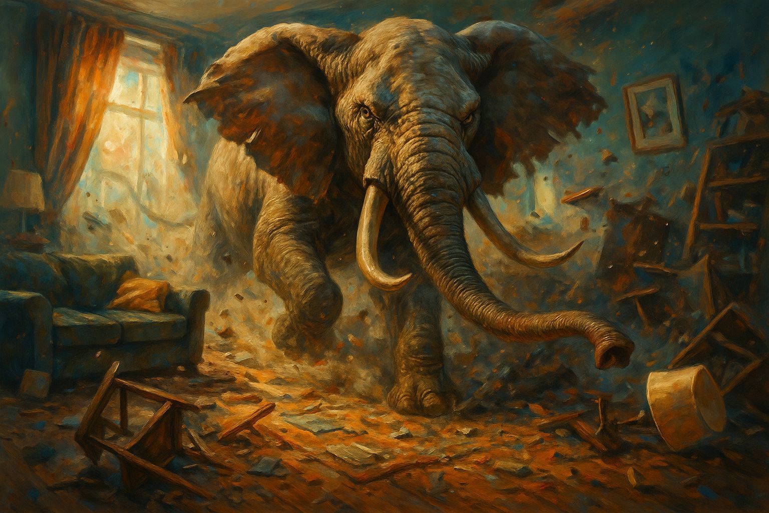 Furious Elephant Causes Chaos in Living Room