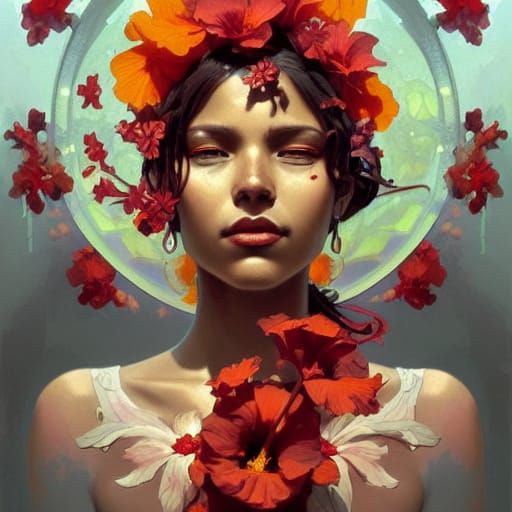 Hibiscus Goddess Portrait in Ethereal Style