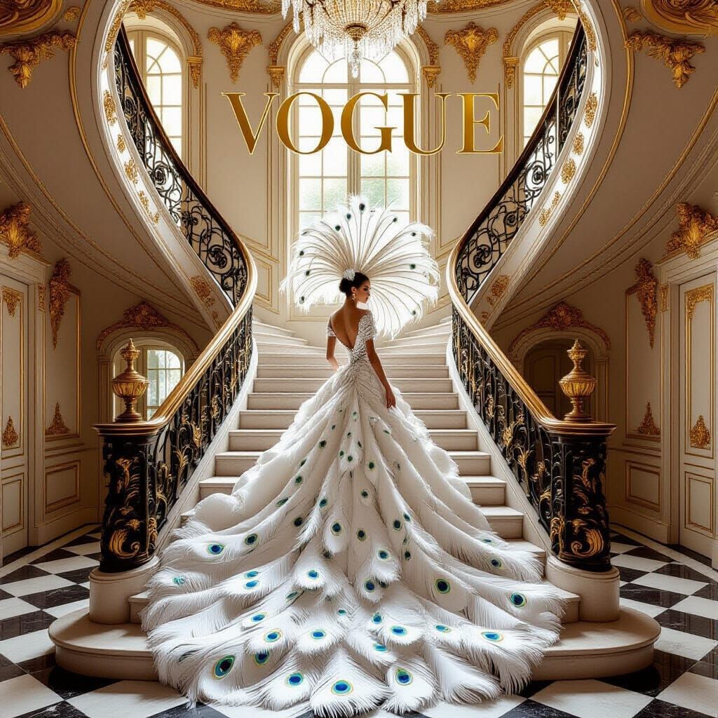 Rococo Interior with Woman in Peacock Feather Dress