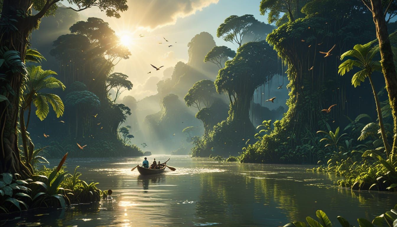 Floating Amazon Islands in Golden Hour Light