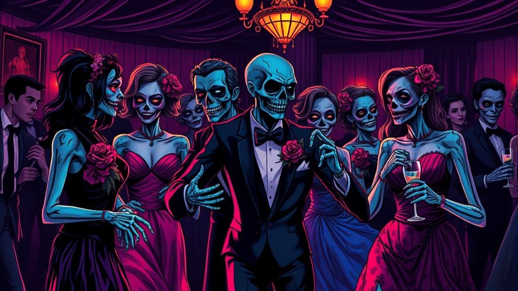 Undead Prom Night Celebration in Illustrative Style