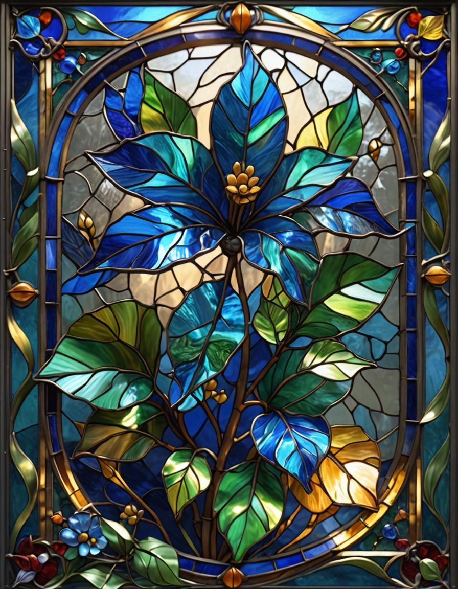 Vibrant Stained Glass Flower in Intricate Frame