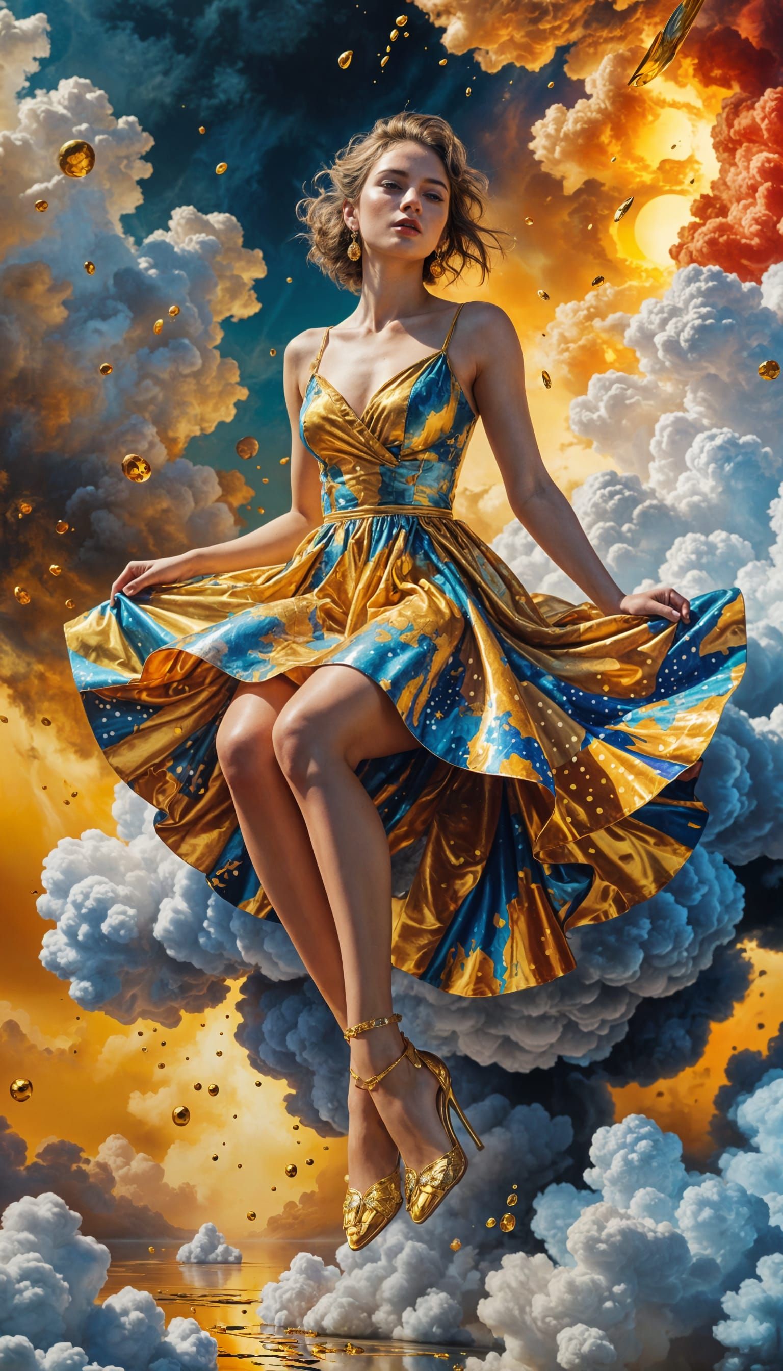 Woman on Cloud in Storybook Illustration Style