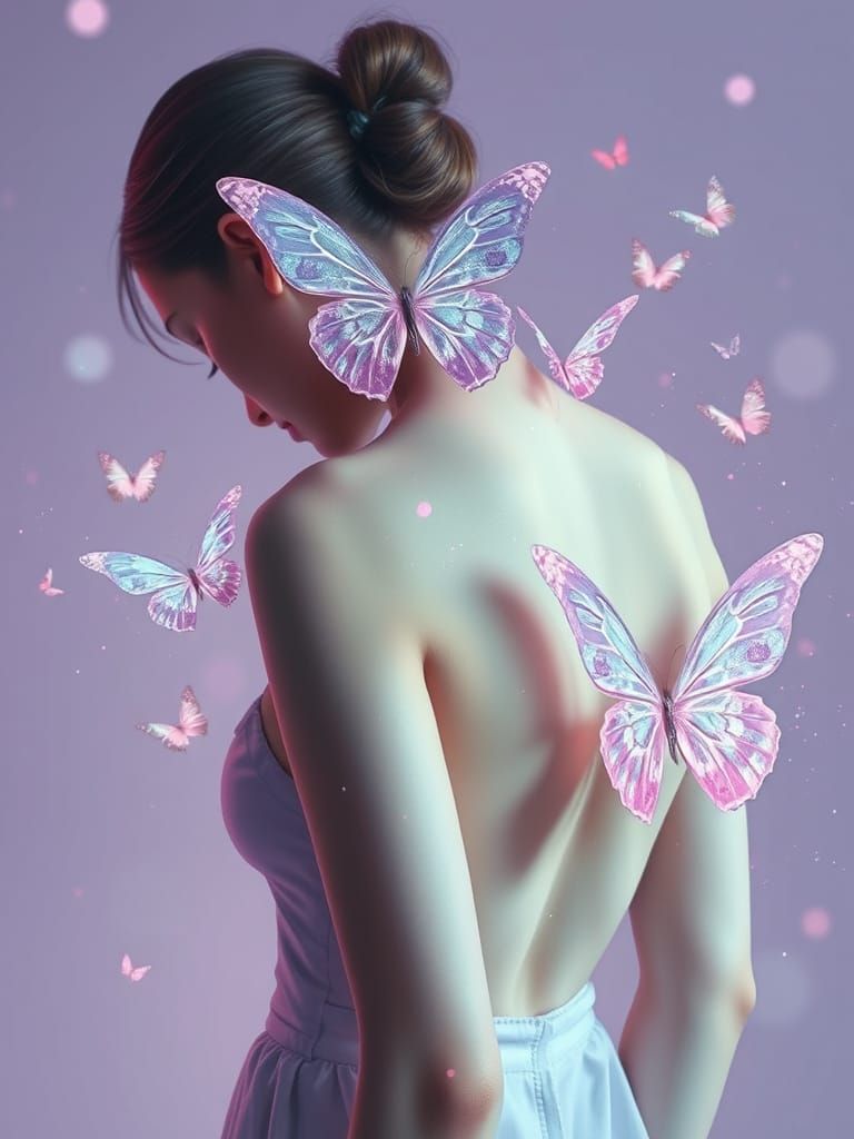 Female Figure with Butterflies in Painterly Digital Art