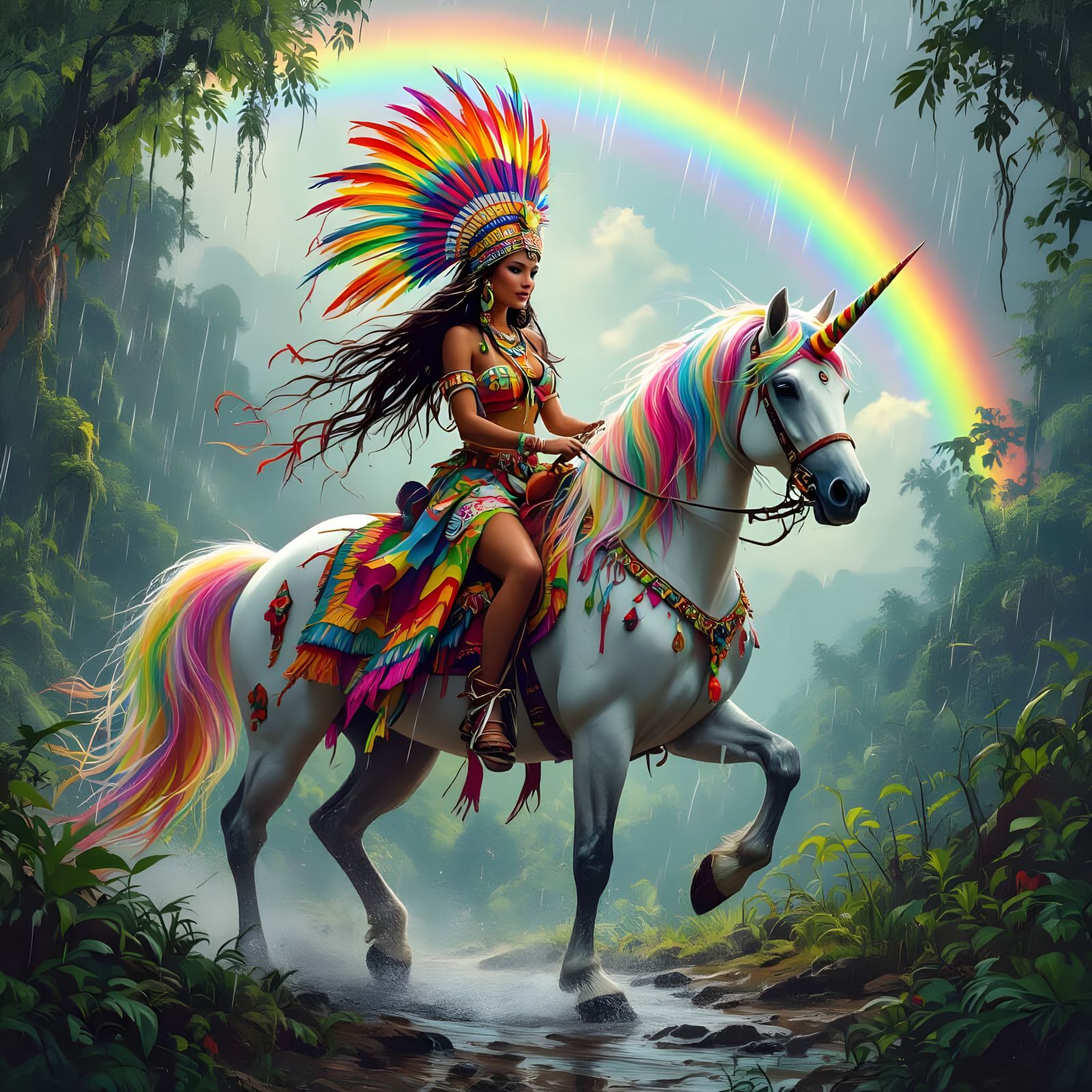 Rainbow Unicorn Ride on a Rainy Day