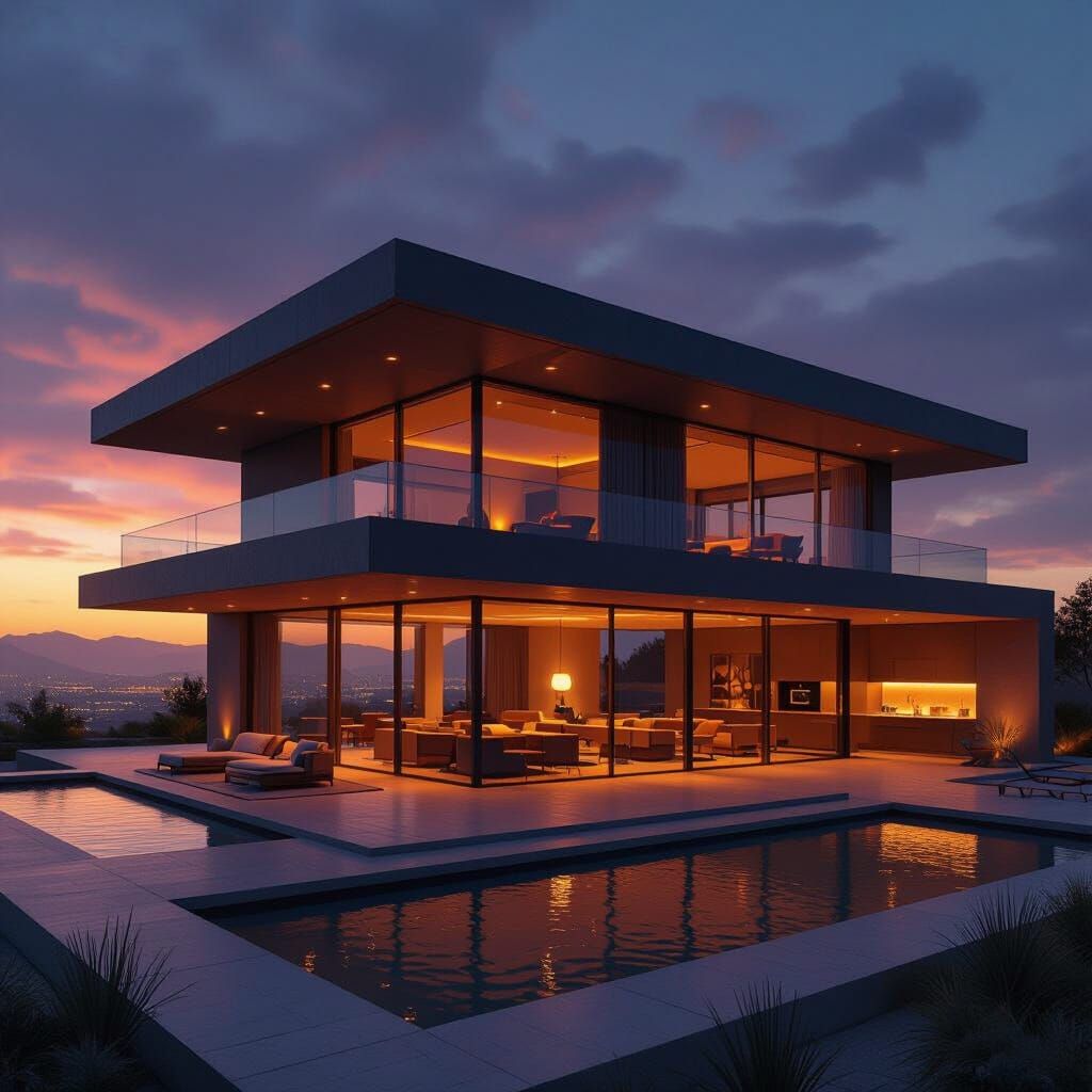 Modern Flat Roof House in Digital Matte Painting Style