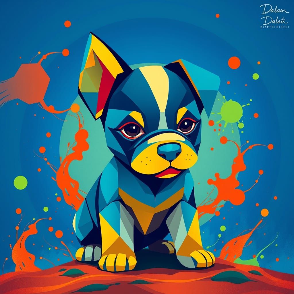 Futuristic Puppy in Vibrant Geometric Shapes