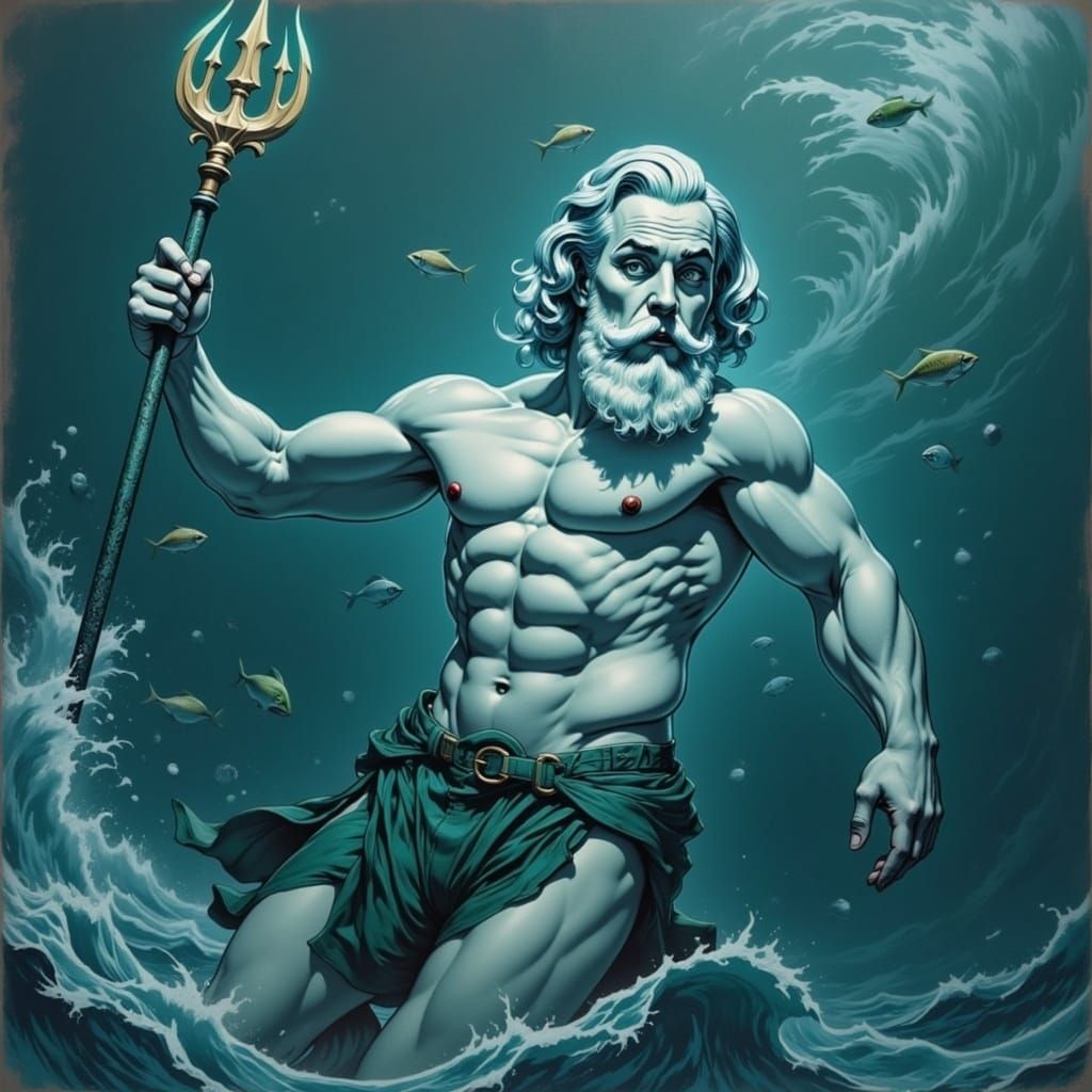 Poseidon, King of the Ocean, in High-Fantasy Style