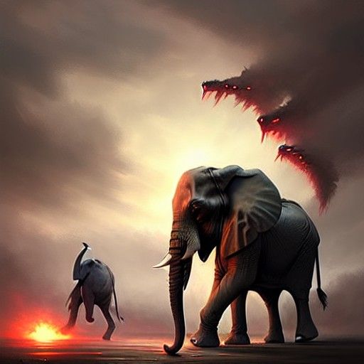 Sinister War Elephants in Dramatic Lighting