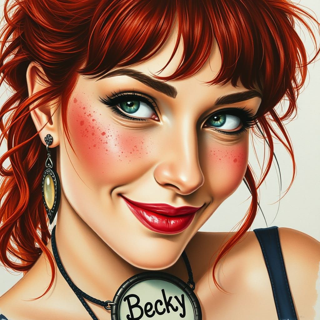 Watercolor Portrait of a Redhead in Rockwell Style
