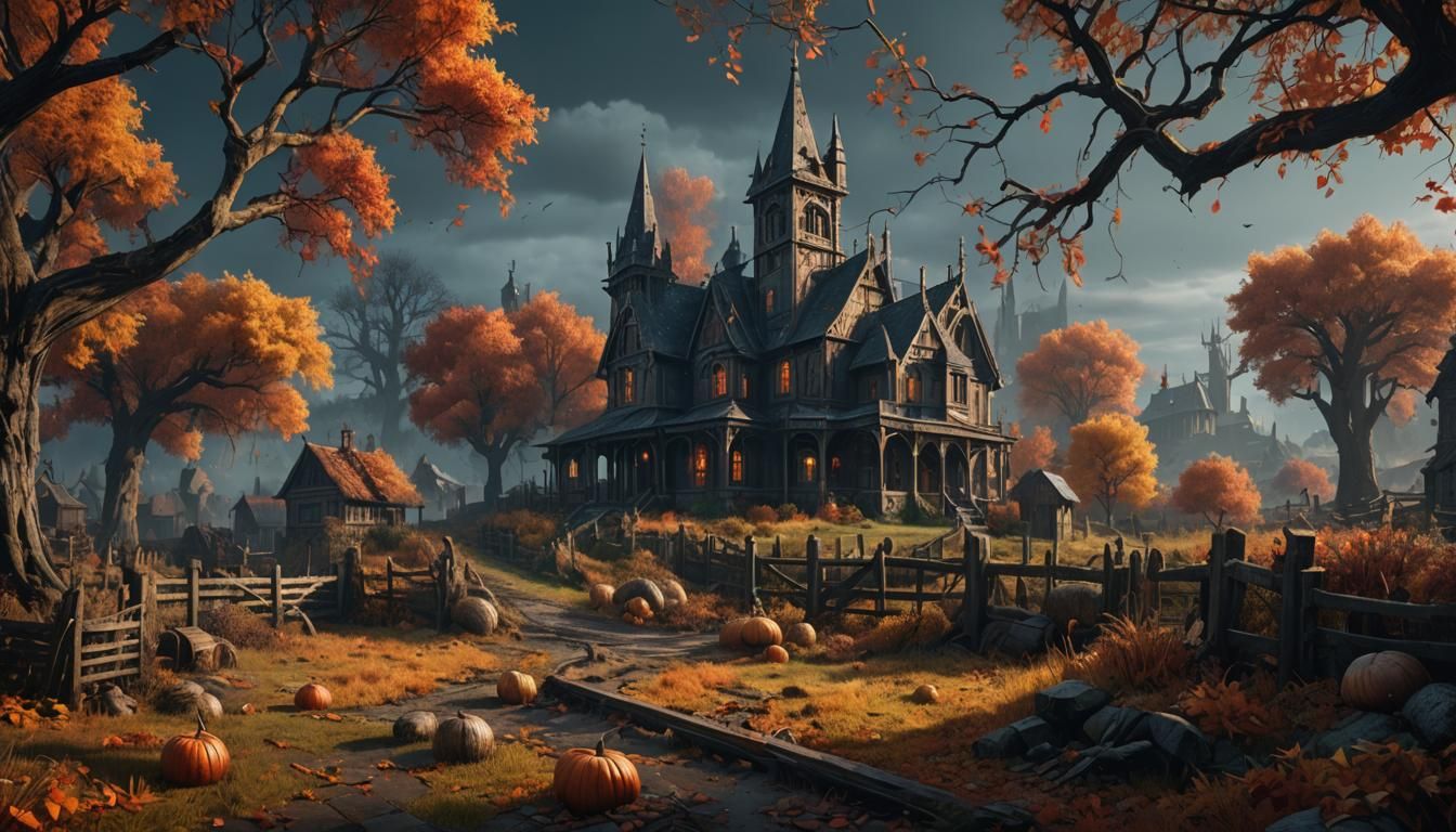 Gothic Horror Farm in Autumn: Detailed Matte Painting
