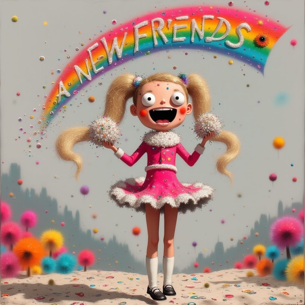 Joyful Cheerleading Girl in Vibrant, Whimsical World