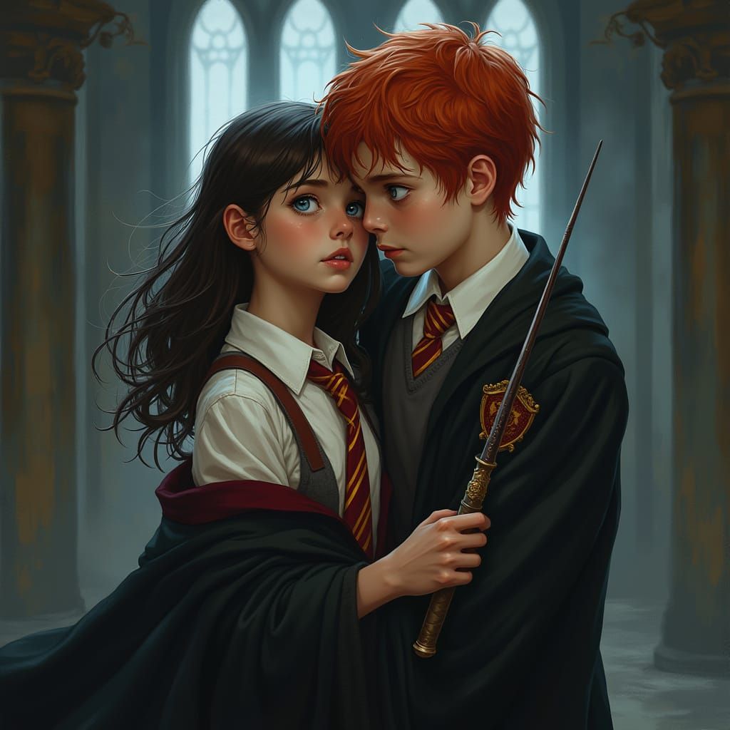 Passionate Embrace at Hogwarts: Fantasy Art