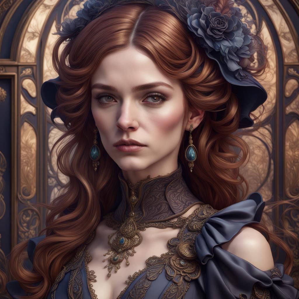Art Nouveau Woman Portrait in Victorian Fantasy Style