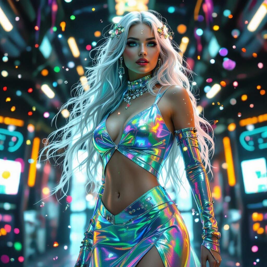 Celestial Woman Dancing in Cosmic Graffiti Art