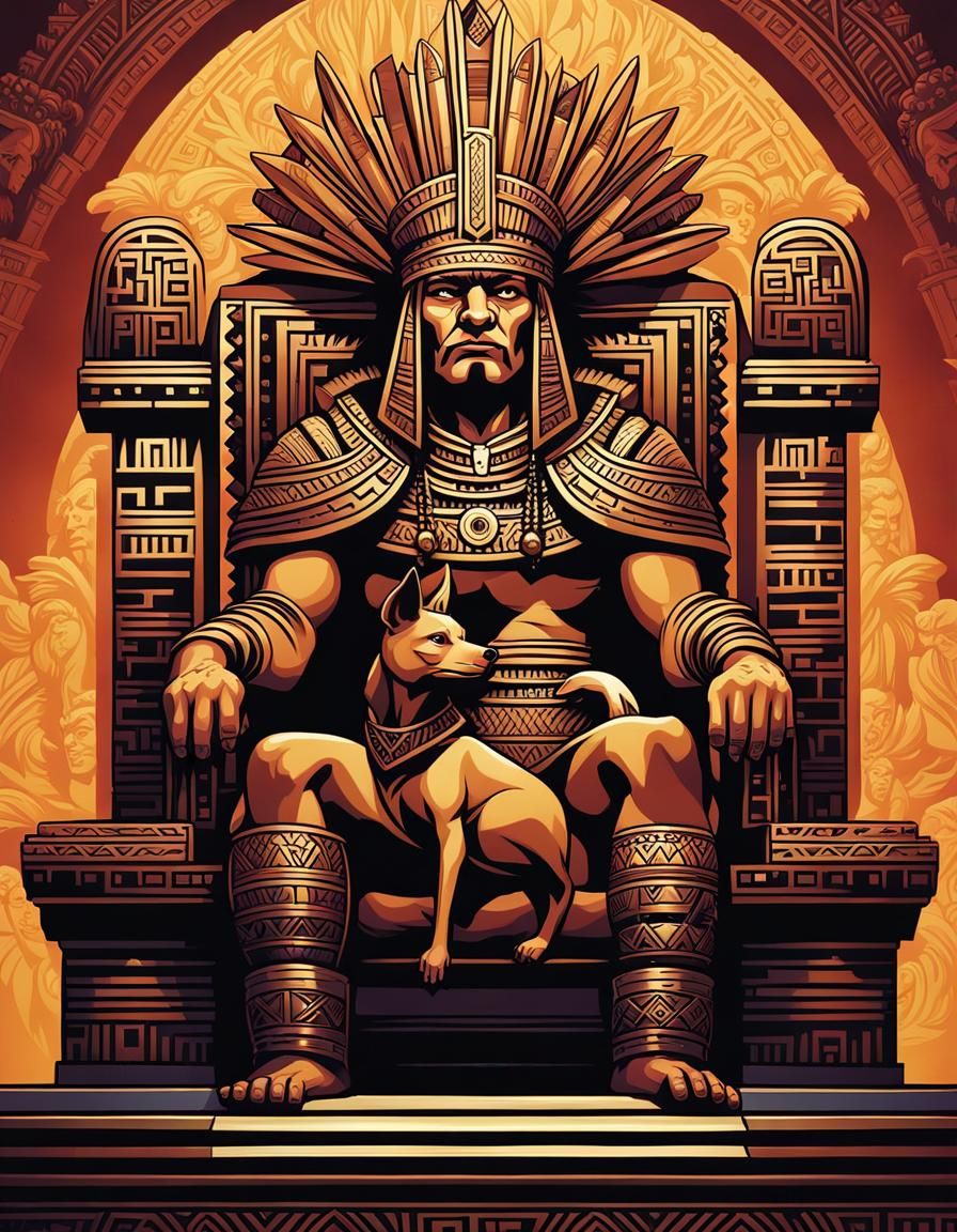 Aztec King with Chihuahua: Comic Book Style Art
