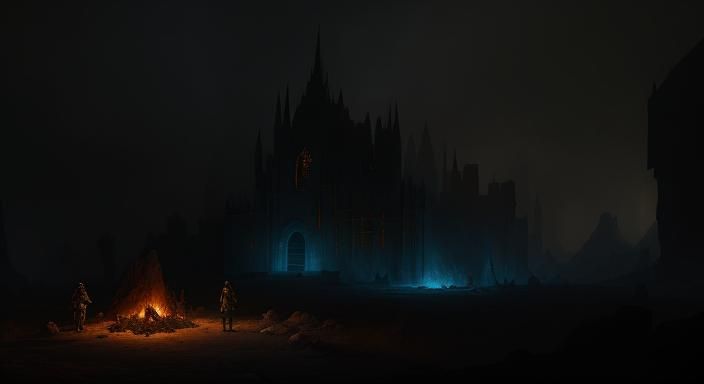 Dungeon Adventurers Around Campfire in Fantasy Illustration