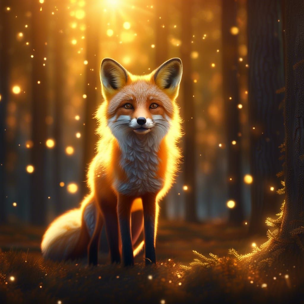 Red Fox in Golden Hour Forest: Photorealistic Art