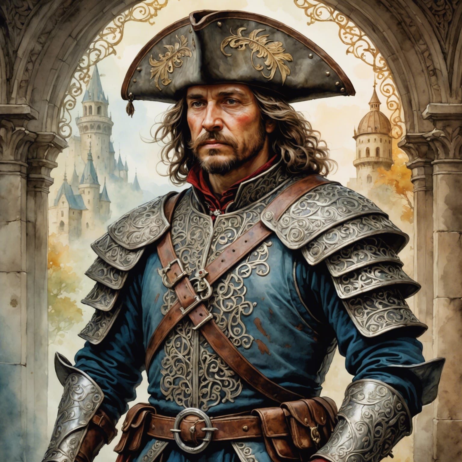 Filigree Conquistador in Bleeding Watercolor