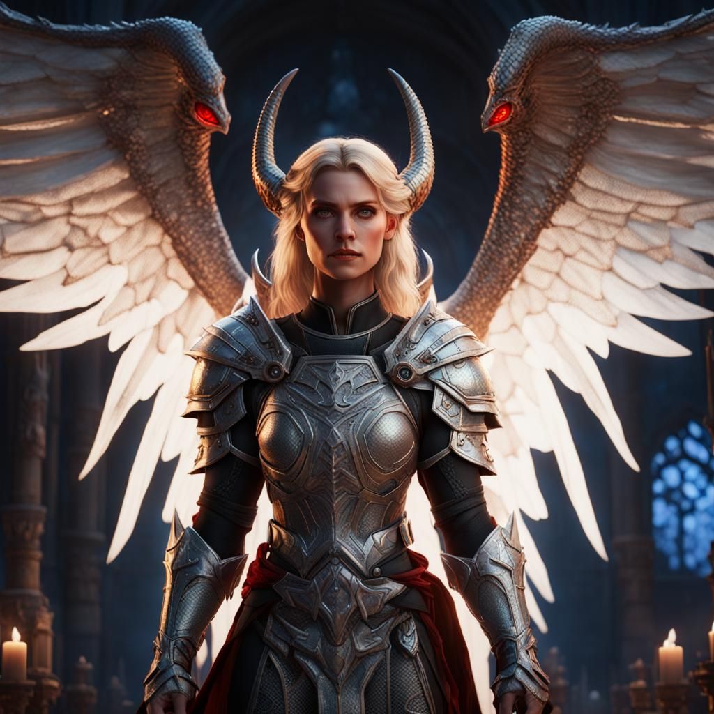 Angel and Tiefling in Dark Fantasy Style