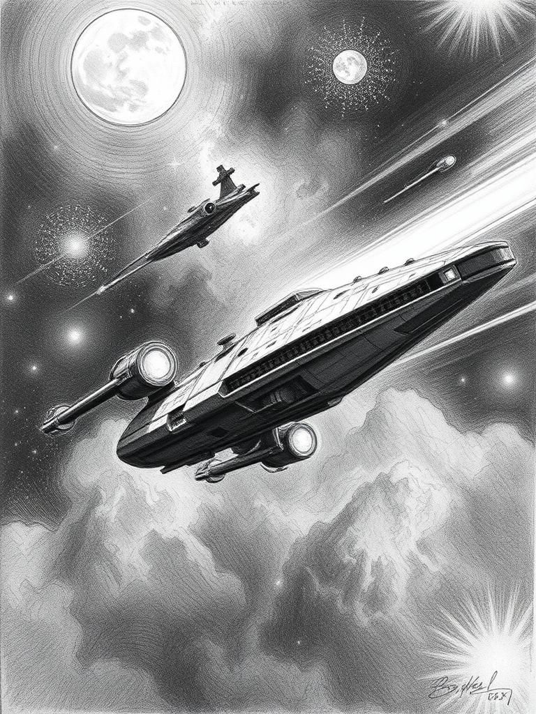 Monochromatic Attack Ships on Fire: Charcoal Drawing