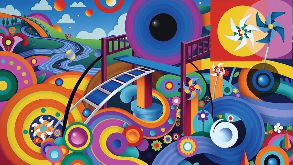 Surreal Garden Scene in Vibrant, Dreamlike Style