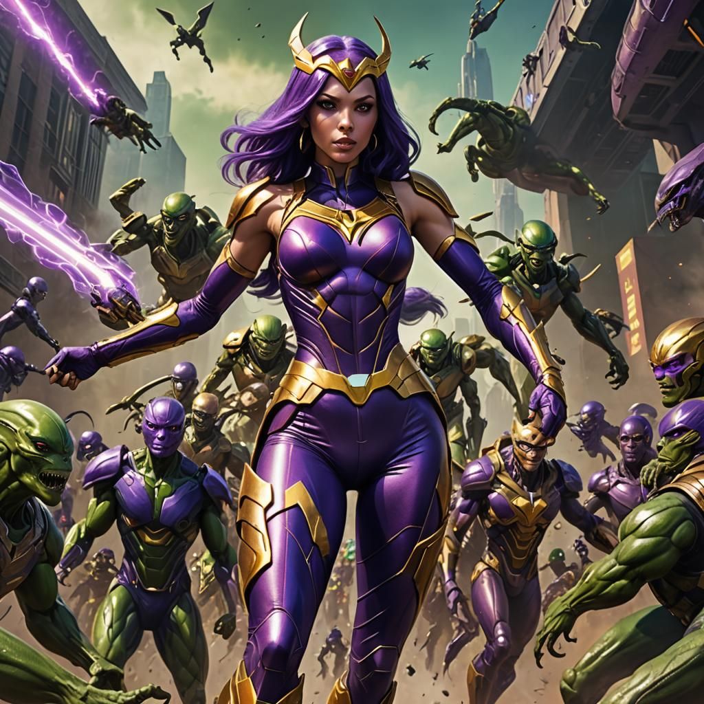 Psychic Woman Blasts Aliens in Sci-Fi Matte Painting