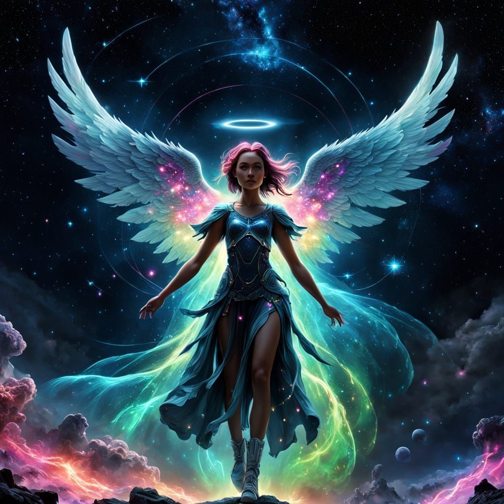 Celestial Angel Constellation in Cosmic Nebula