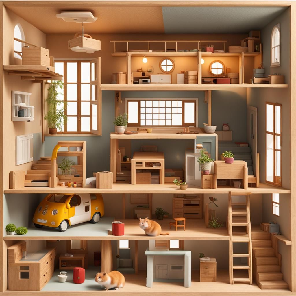 Miniature Hamster House with Rooms and Tunnels