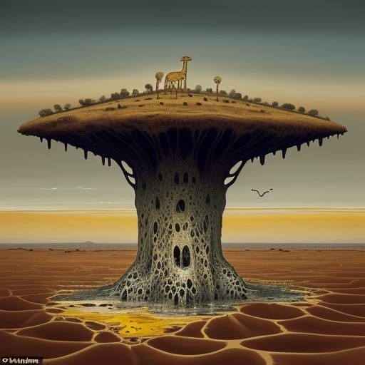 Melting Giraffe Dreamscape in Salvador Dali Style