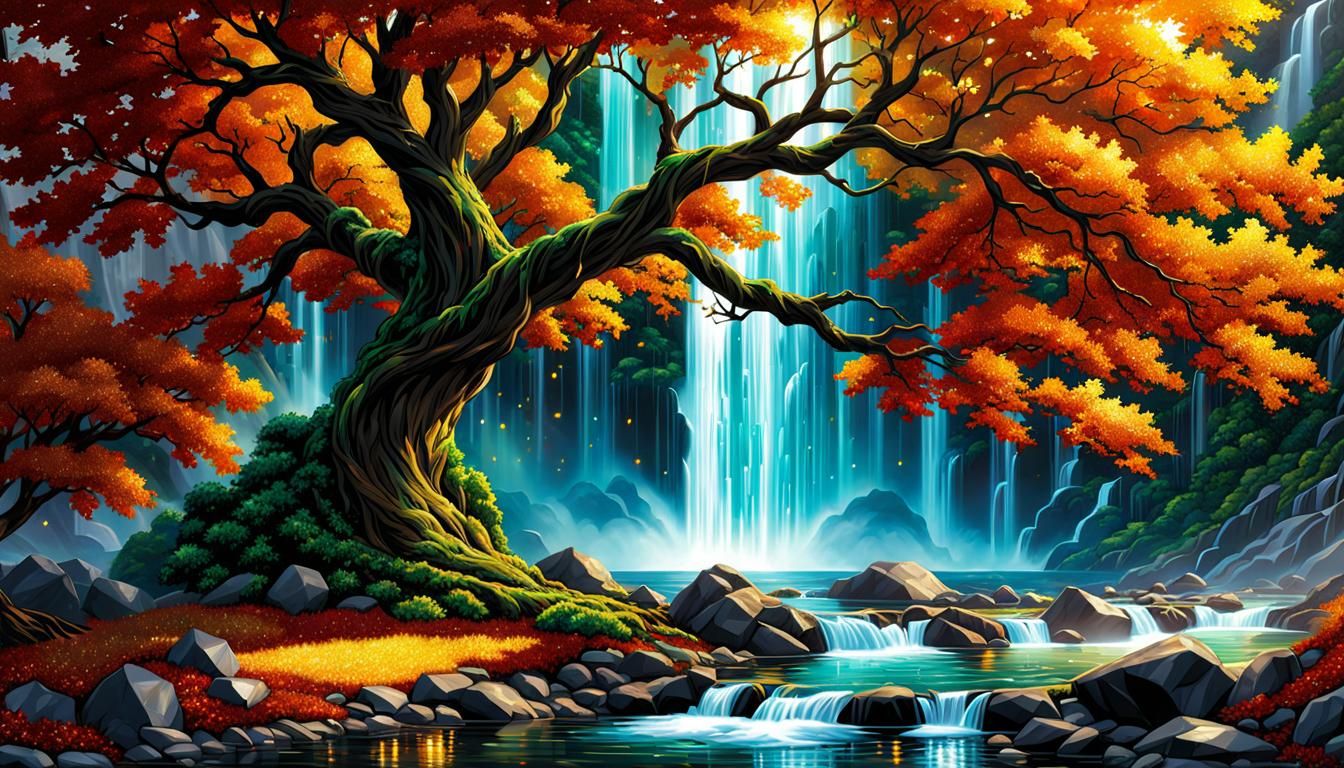 Sparkly Gemstone Mosaic Waterfall Wall Art