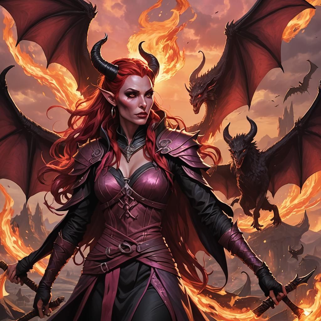 Tiefling Sorceress Casting Fire Magic