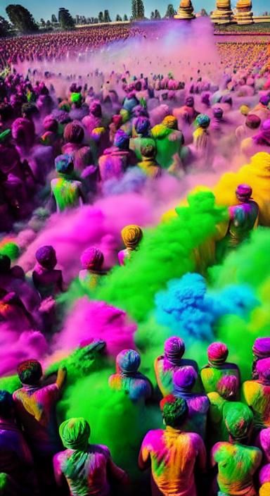 <lora:Holi:1.0> a large number of humans gather for a giant celebration of the Vernal Equinox and Holi IN central Park l