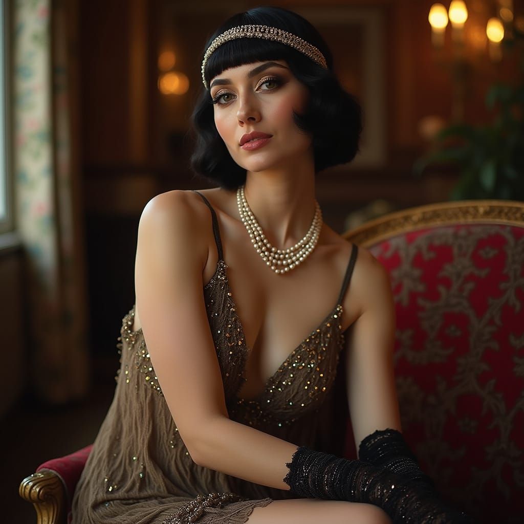 Glamorous Flapper-Era Beauty in Art Deco Style