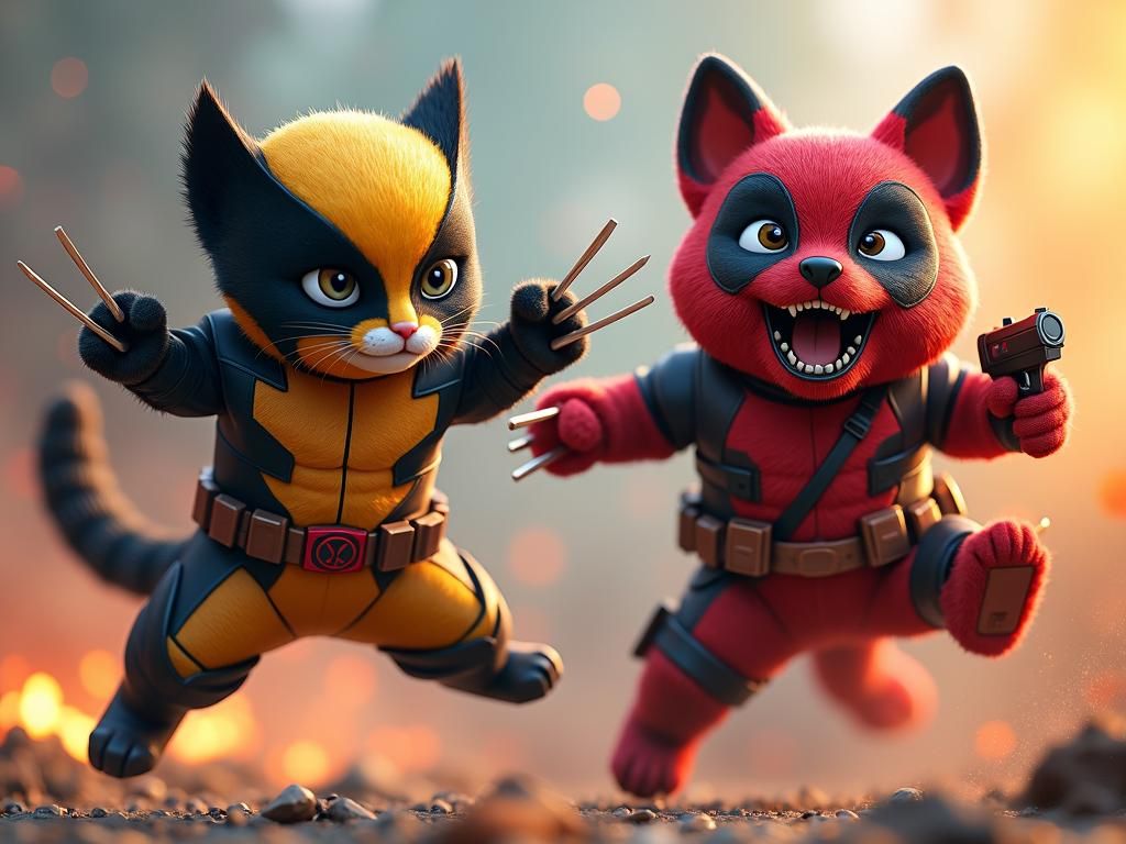 Cat Wolverine vs Dog Deadpool: Anime-Inspired Battle