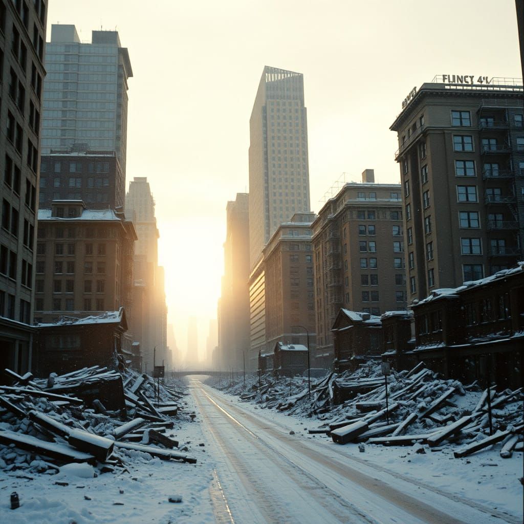 Cinematic Winter Ruins in Devastated New York City