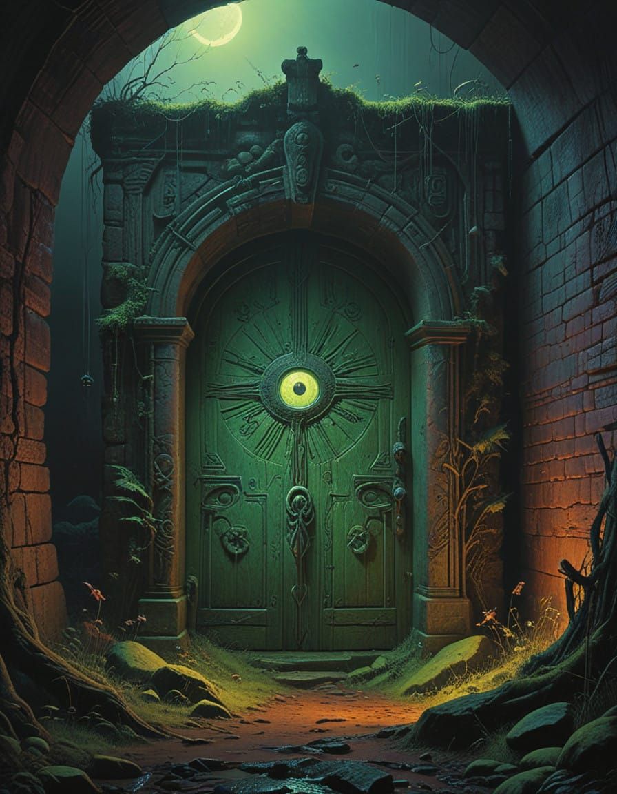 sorcerer door with spying eye