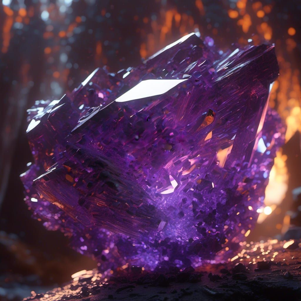 Luminescent Purple Crystal with Detailed Eyes