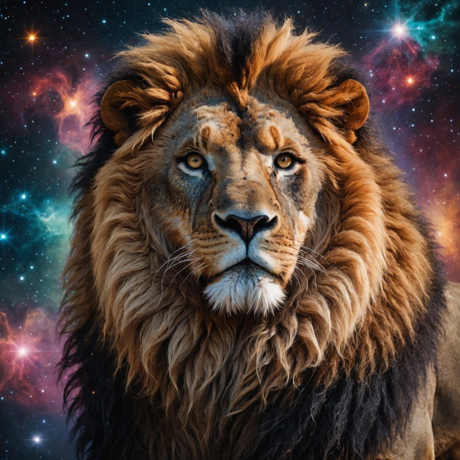 Cosmic Lion with Zodiac Mane in Cinematic Style