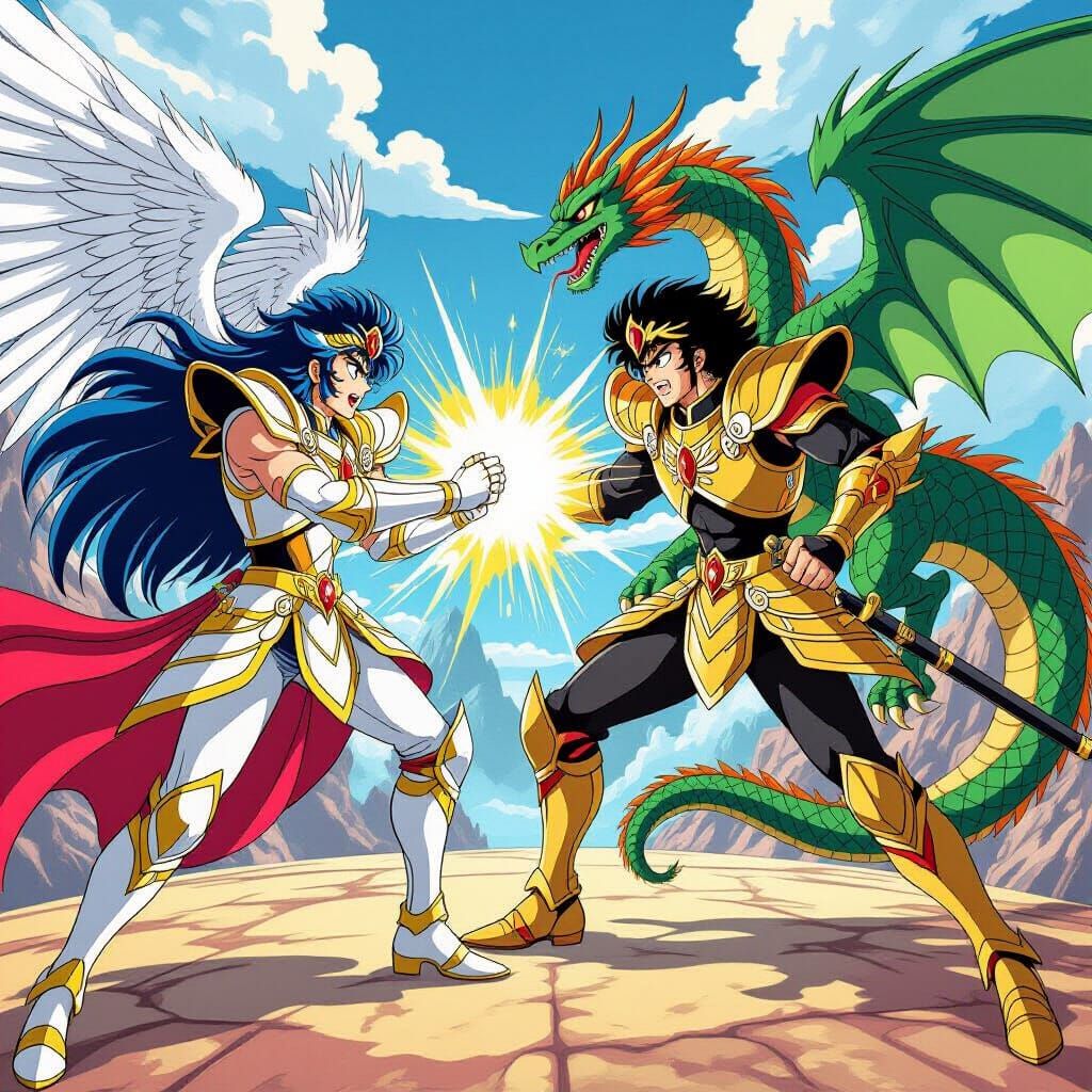 Pegasus vs Dragon Saints in 1987 Anime Style