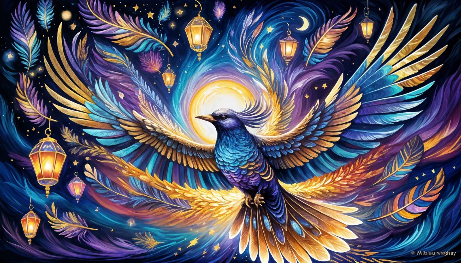 Ethereal Bird of Peace Soaring in the Night