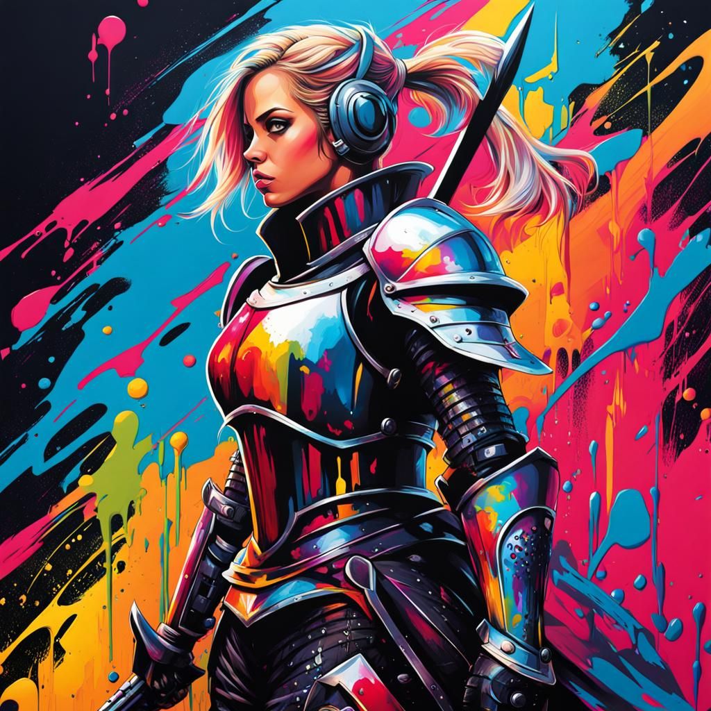 Girl Knight in Graffiti Splash Art Style