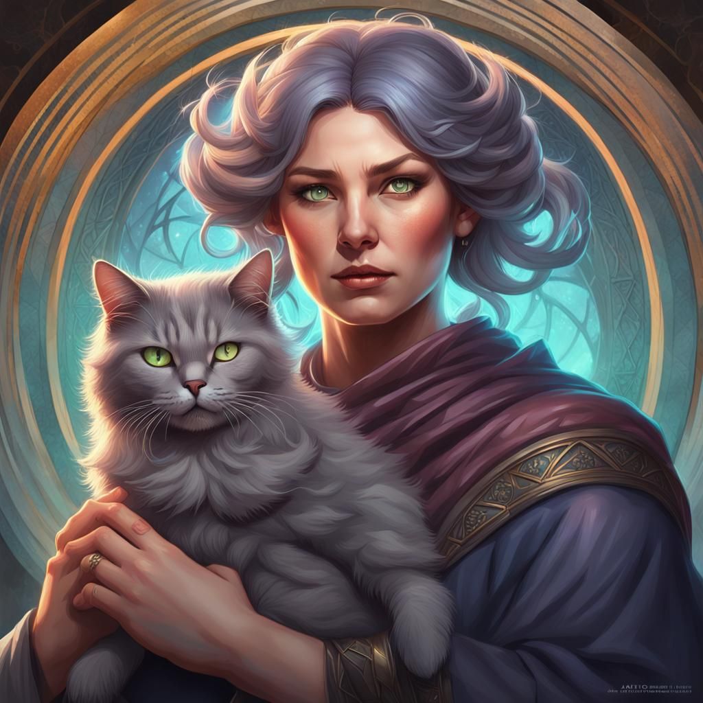 Wiccan Woman Casting Spell with Cat