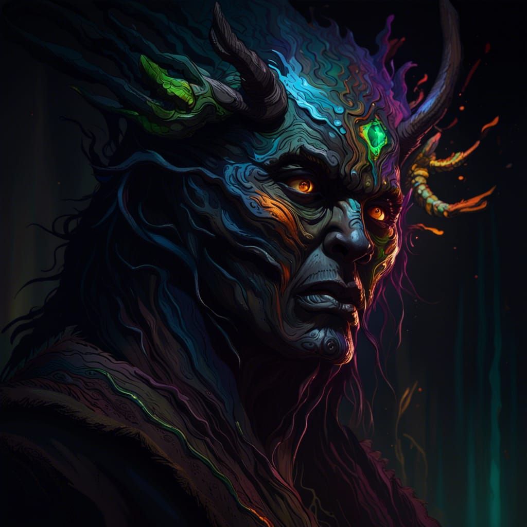 Scary Dark Druid in Hyperrealistic Style